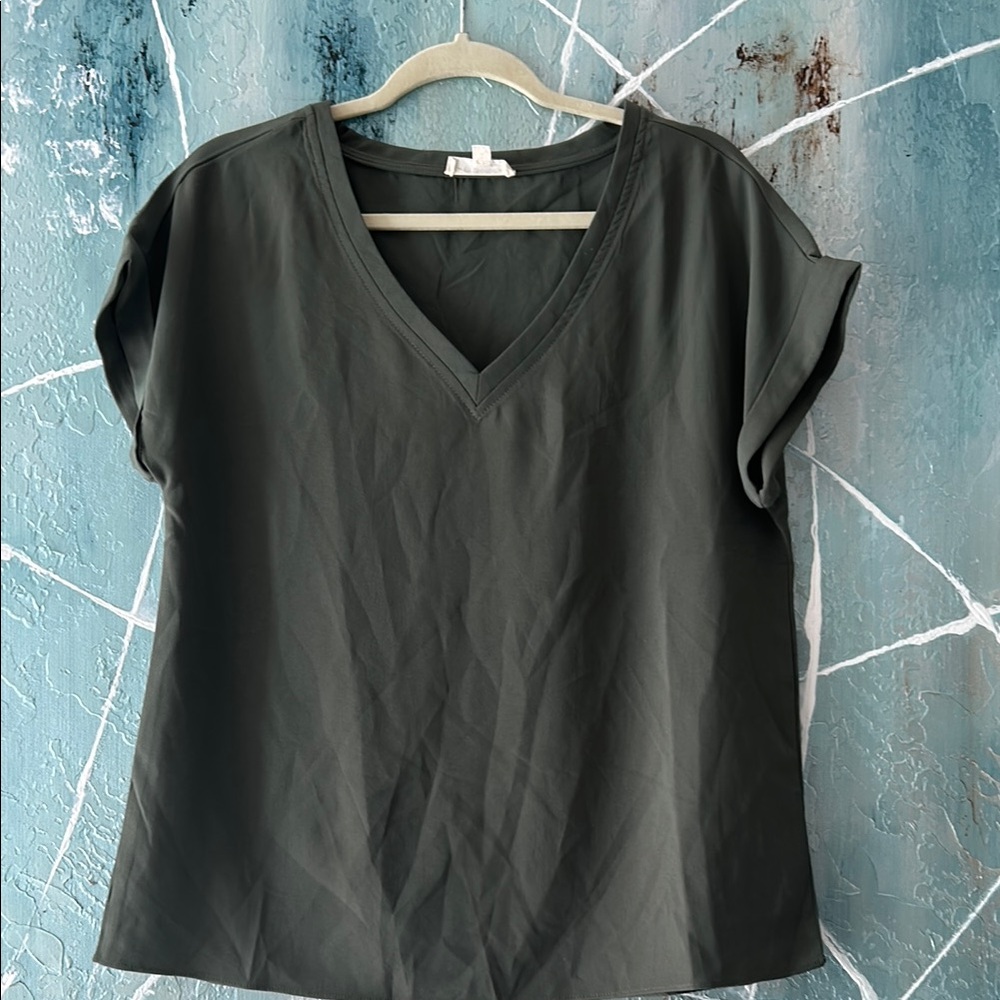 Eesome Olive Green V Neck Blouse